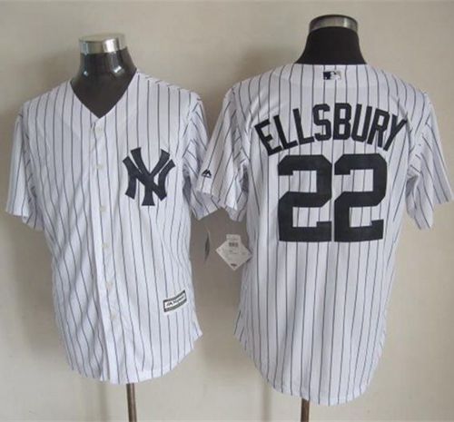 Yankees #22 Jacoby Ellsbury White Strip New Cool Base Stitched MLB Jersey - Click Image to Close